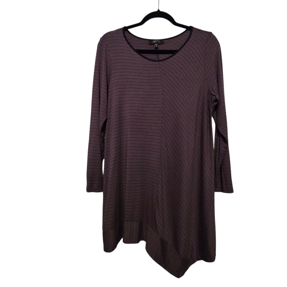 Comfy USA Striped Asymmetric Tunic Top Womens MED Gray Brown Modal Lagenlook